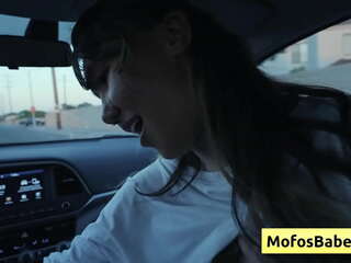 Sexy and beautiful asian girl seduces her friend with her amazing natural boobs and suck his dick in the car - Tomie Tang, Charles Dera